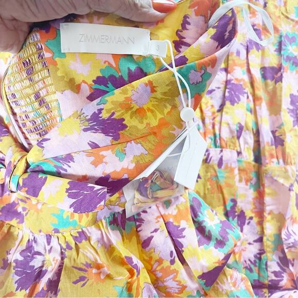 Zimmermann Violet Cut-Out Tiered Cotton Sweetheart Nek Midi-Dress Size 3 / 10 US - Picture 4 of 7